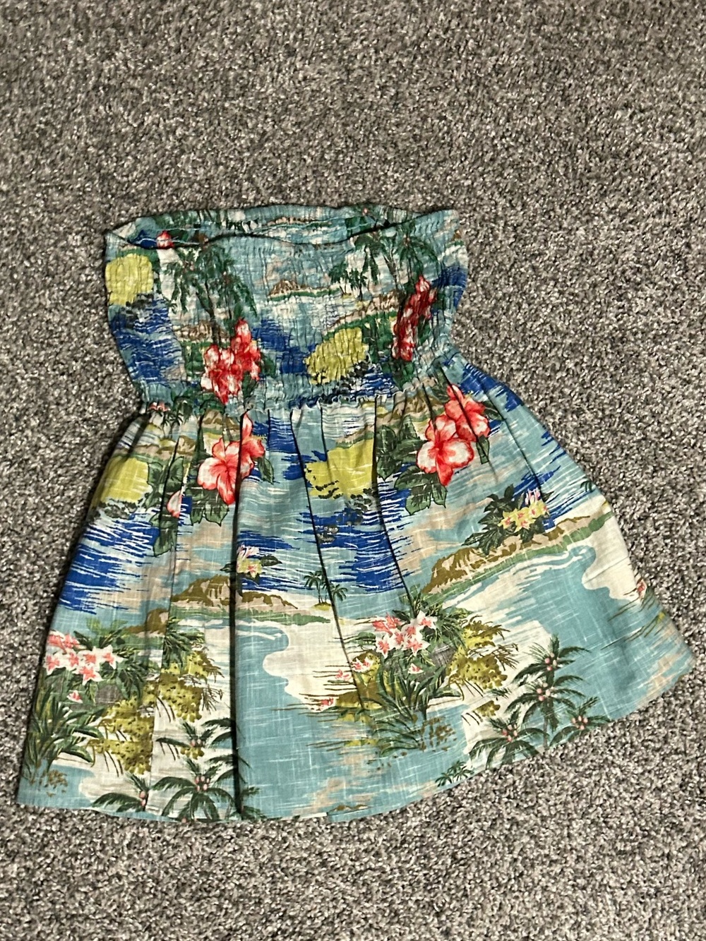 Mossimo Supply Co. Teal Tropical Strapless Smocked Top with Floral Print